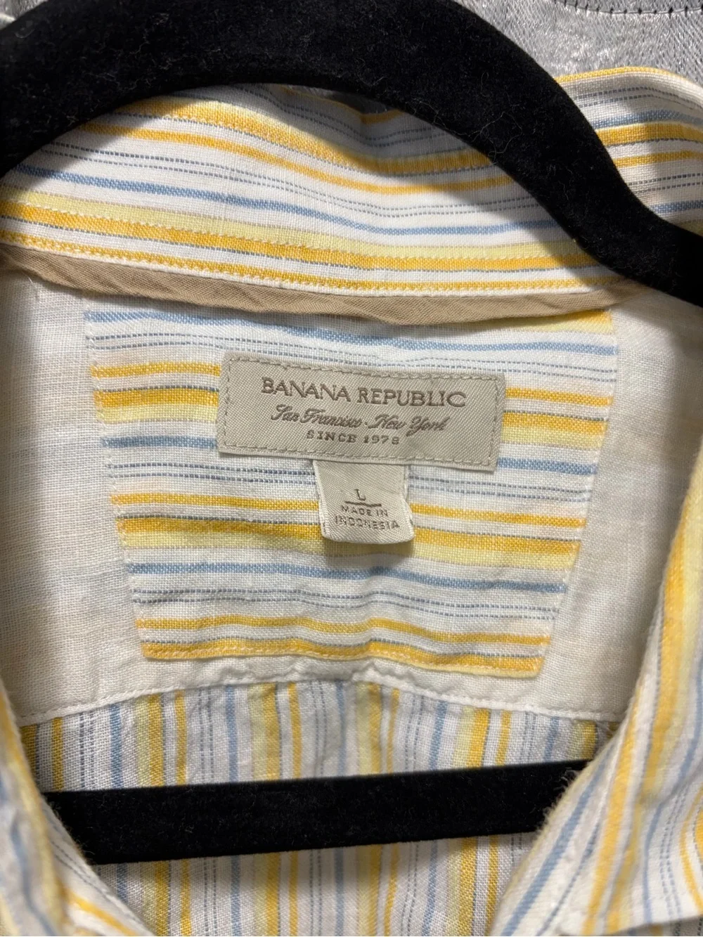 Banana Republic Yellow, Light Blue & White Striped Linen Shirt men’s large